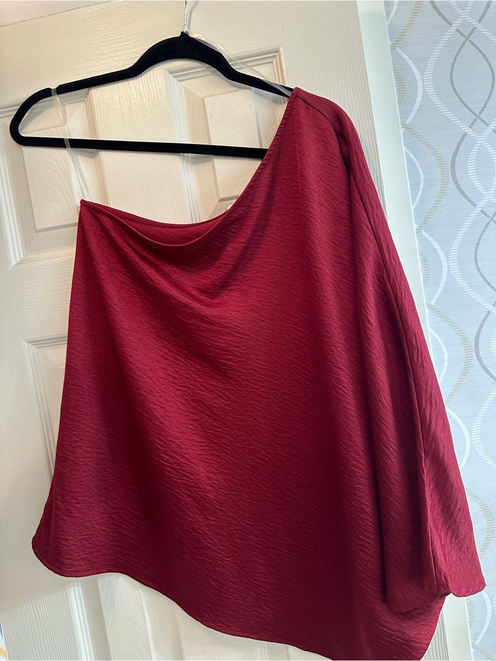 One Shoulder Wine-Red Blouse